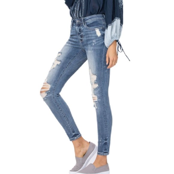 Judy Blue Mid-Rise Bleach Splatter Skinny Jeans - Picture 7 of 10